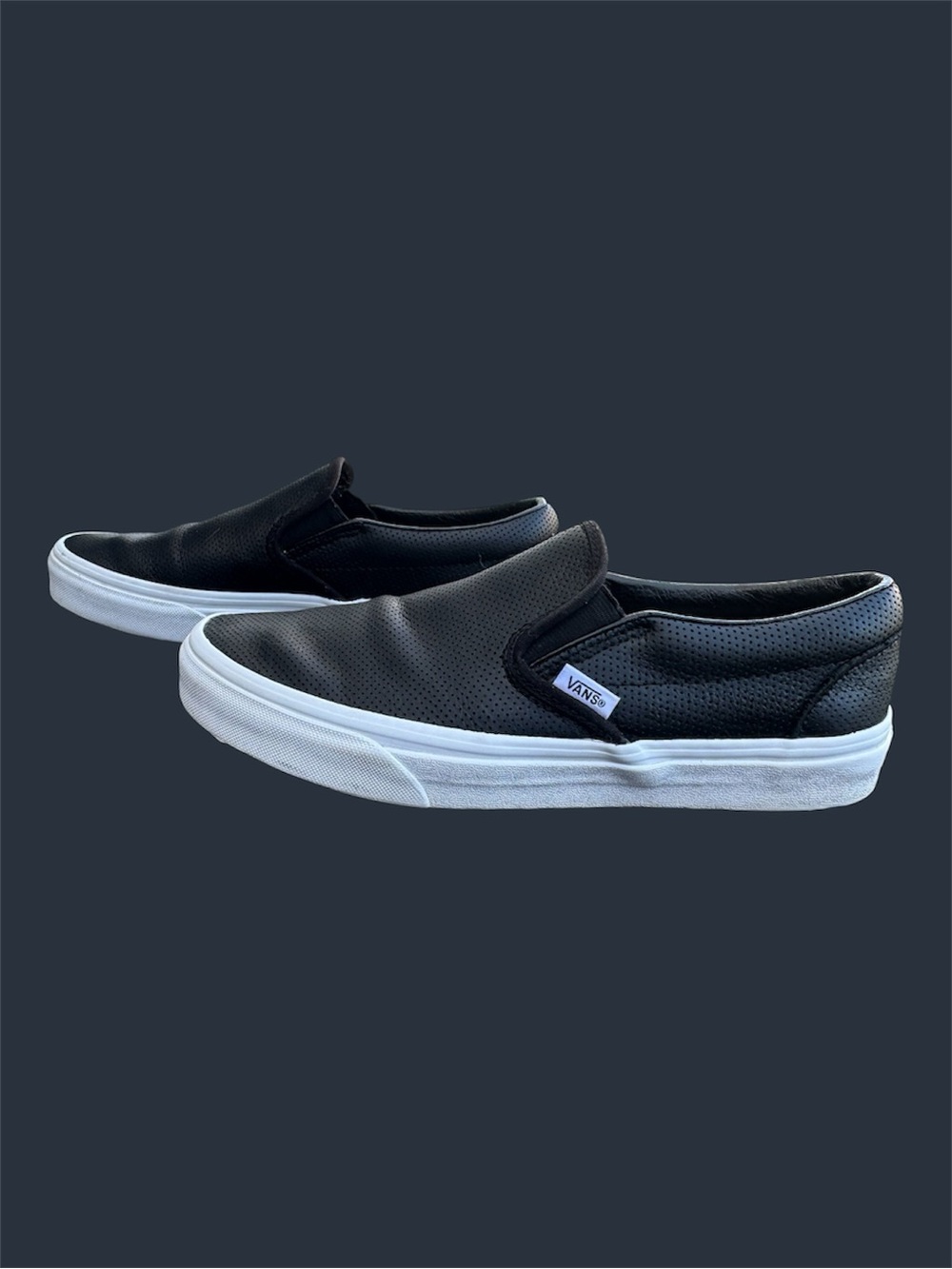 Vans Classic Slip-On Black Perforated Leather Sneakers Women’s 8.5 Men’s 7